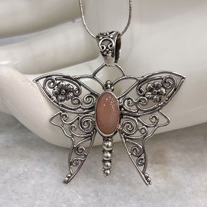 Peruvian Pink Sterling Silver Openwork Butterfly Pendant Necklace